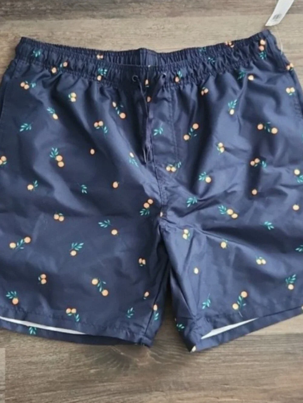 Mens Size Large Old Navy Navy Swim Trunks with Orange Print